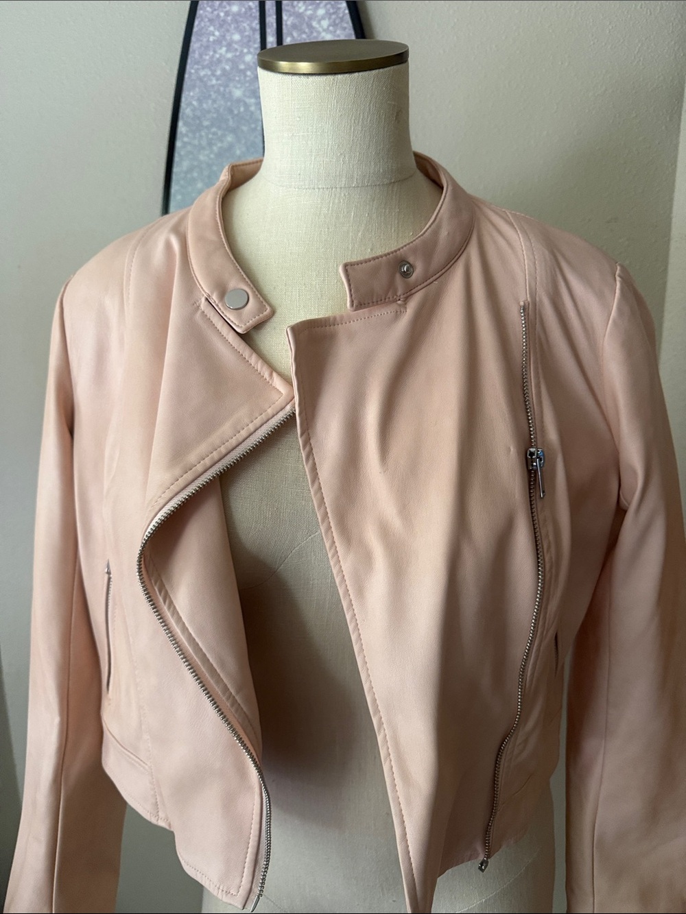Women’s  faux leather Soft Pink Moto Jacket
